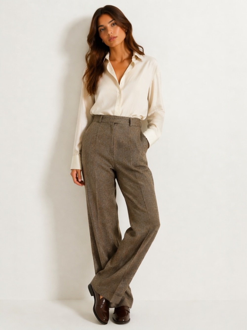 Vintage Lauren Ralph Lauren 100% Wool Herringbone Trousers Brown NWT 4